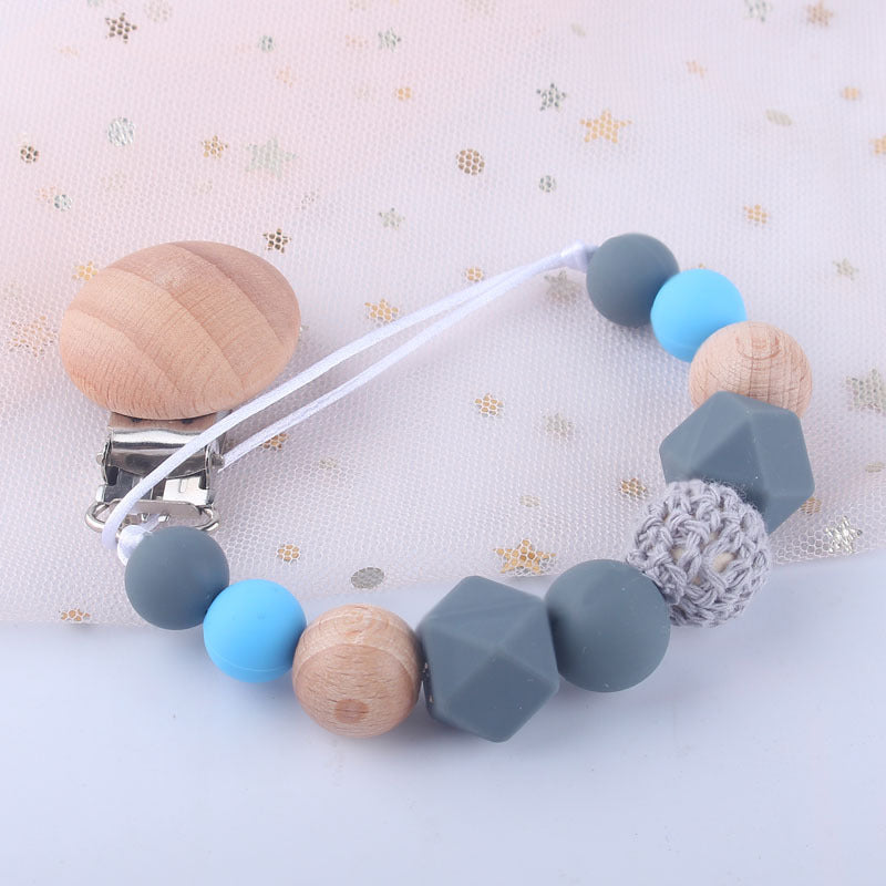 Natural Beech Wood & Silicone Pacifier Chain – Unisex Baby Clip