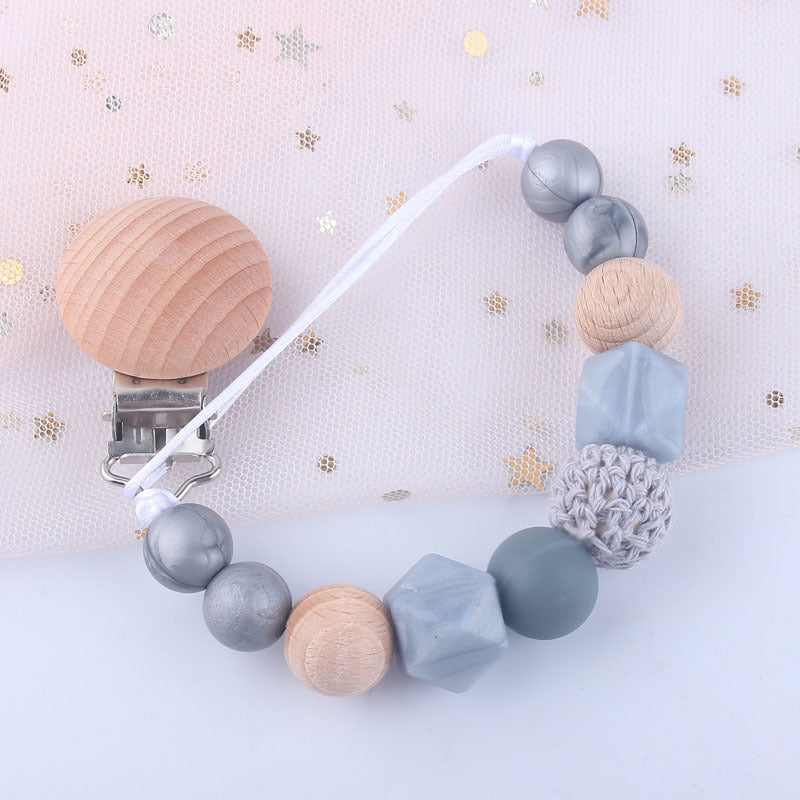 Natural Beech Wood & Silicone Pacifier Chain – Unisex Baby Clip