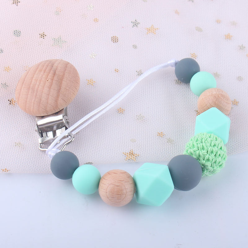 Natural Beech Wood & Silicone Pacifier Chain – Unisex Baby Clip
