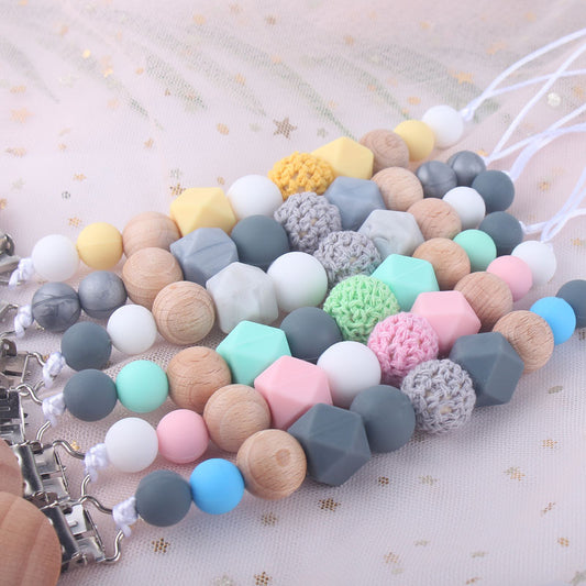 Natural Beech Wood & Silicone Pacifier Chain – Unisex Baby Clip