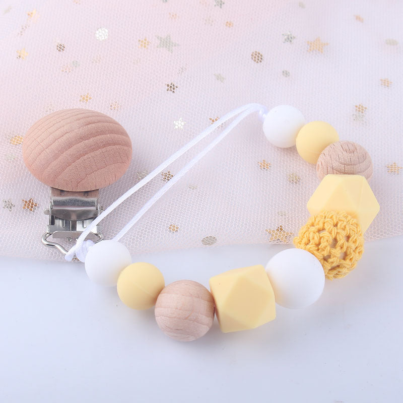 Natural Beech Wood & Silicone Pacifier Chain – Unisex Baby Clip