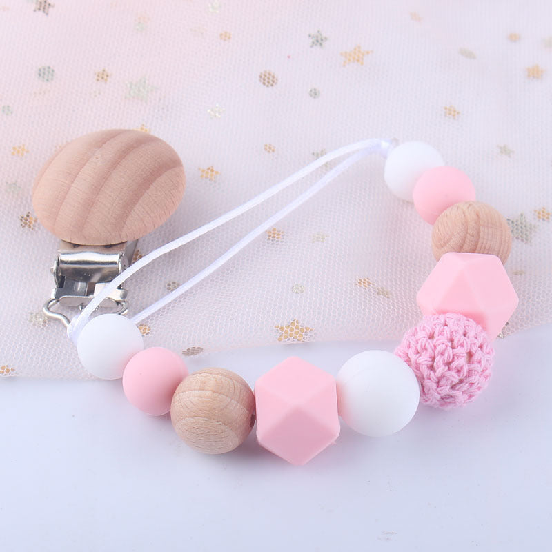 Natural Beech Wood & Silicone Pacifier Chain – Unisex Baby Clip