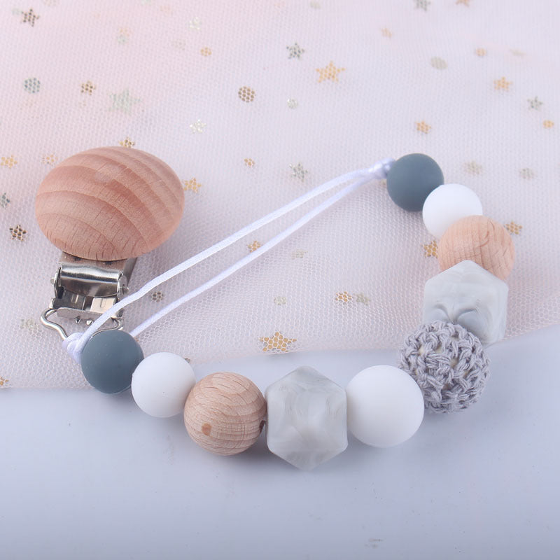 Natural Beech Wood & Silicone Pacifier Chain – Unisex Baby Clip